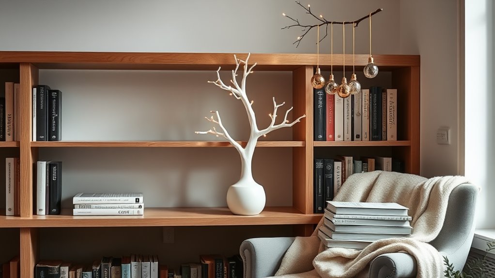 minimalist christmas library decor