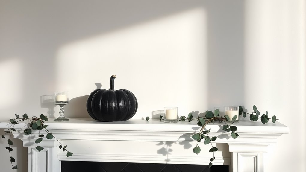 minimalist halloween mantel decor